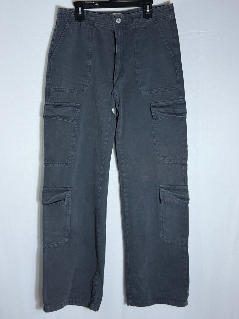 Zara Gray Washed Cargo Pants Utility Y2K Streetwear Size 6 With Pockets